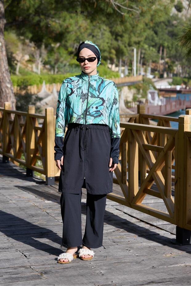 Viona Model Green Sports Lycra Design Hijab Double Swimsuit