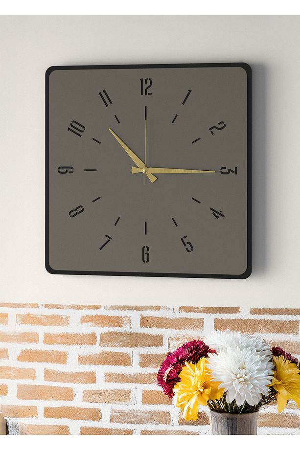 Modern Tasarım Ahşap Duvar Saati | Siyah & Gri MDF | 48cm Büyük Boy - 7