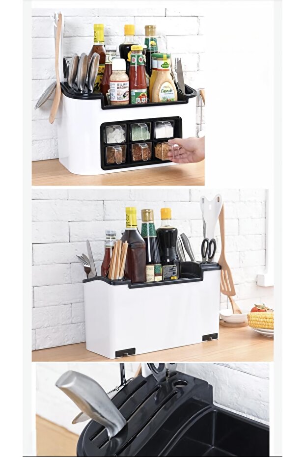 Modern Multi-Use Kitchen Organizer - Spice and Utensil Rack with Storage Below - 4