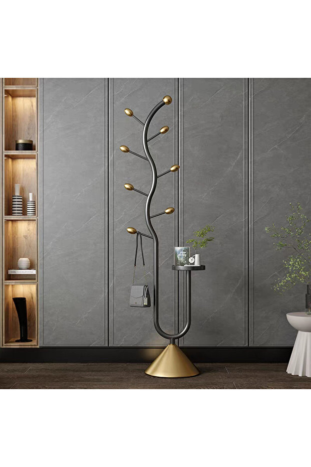 Modern tree branch design clothes rack with gold base and side table - 4