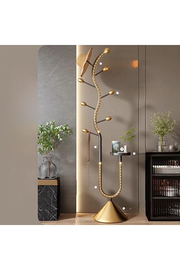 Modern tree branch design clothes rack with gold base and side table - 7
