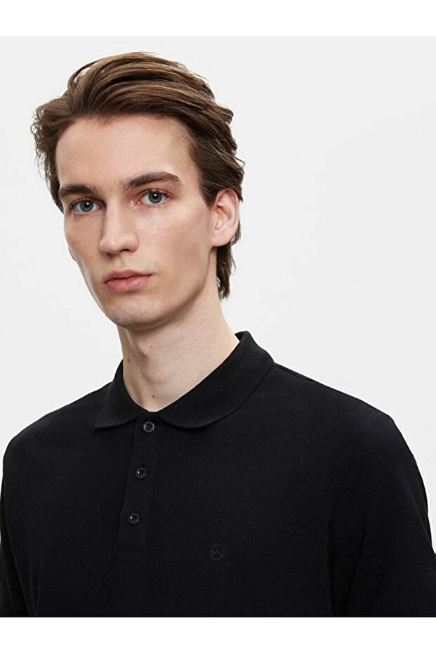 Κοντομάνικο μπλουζάκι Polo Neck Basic Regular μαύρο - 5