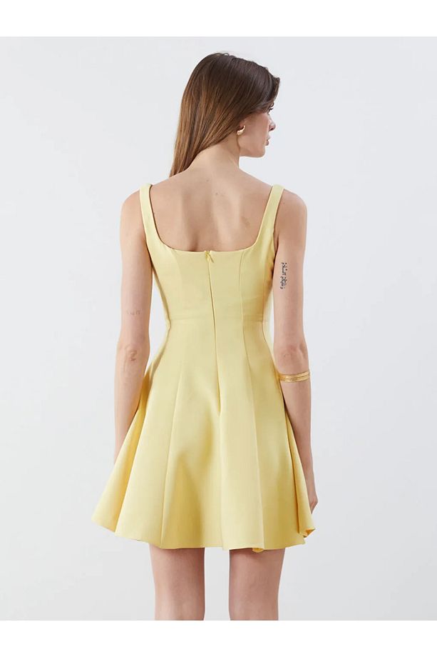 LCW Vision Sari Kare Yaka Peplum Mini Elbise - 3