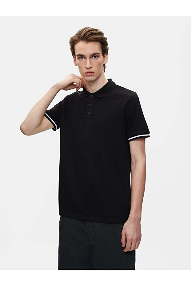 Κοντομάνικο μπλουζάκι Polo Neck Basic Regular μαύρο - 2