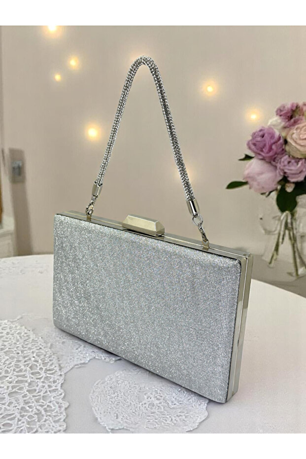Dot Pattern Silver Gray Lame Color Women's Evening Dress Bag Wedding Engagement Graduation