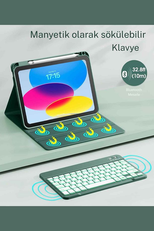 iPad 10. 11. Nesil Uyumlu Model A3354, A3355, A3356 A2696, A2757, A2777, A3162 Klavyeli Tablet Kılıf - 2