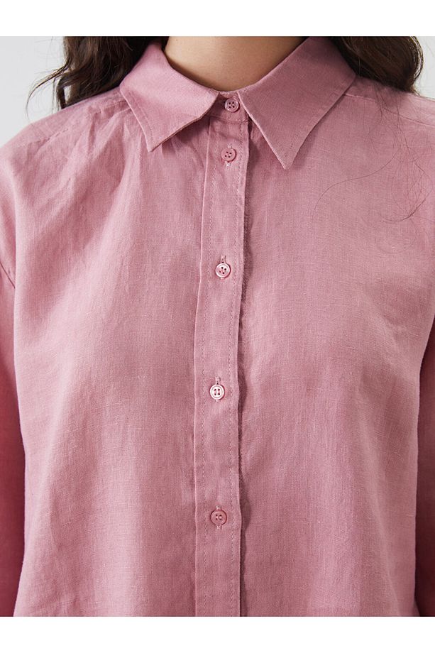 LCW Modest Pembe Keten Kadın Gömlek Tunik S5KB84Z8NVY25 - 3