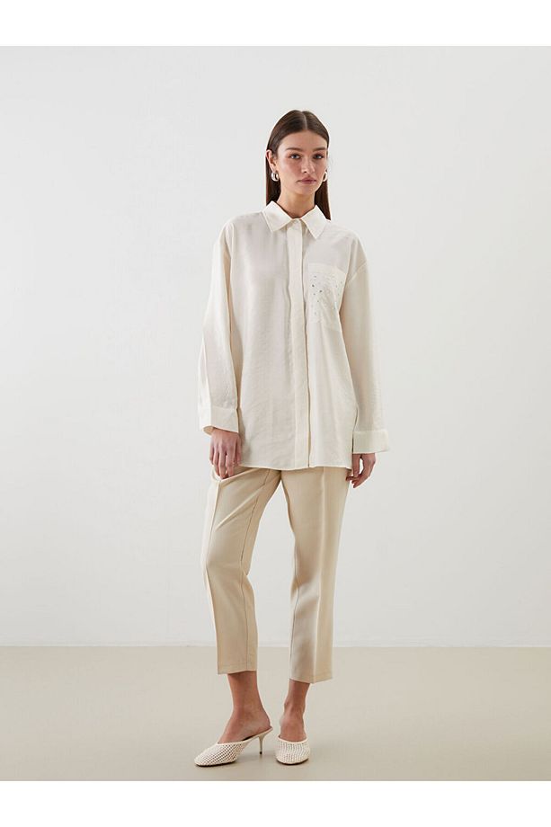 LCW Modest Ekru Taşlı Modal Karışımlı Kadın Gömlek Tunik S5LO09Z8NVY25 - 2