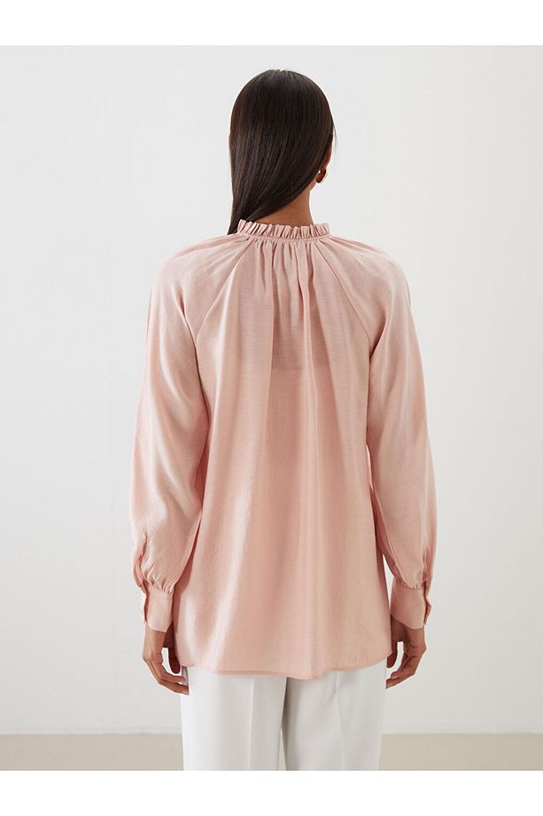 LCW Modest Pembe Fırfırlı Yaka Modal Karışımlı Kadın Gömlek Tunik S5MS10Z8NVY25 - 4