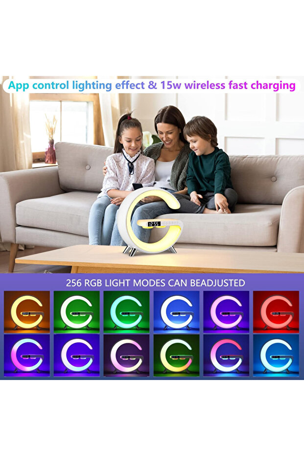 Wireless Charger Atmosphere Lamp, Intelligent LED Table Bluetooth Speaker, App Control - 6