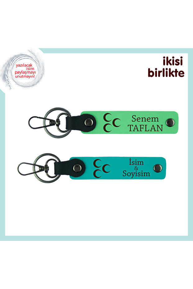 Three Crescent 2-Person Keychain, Pistachio Green-Turquoise, Friendly Homeland Themed Gift