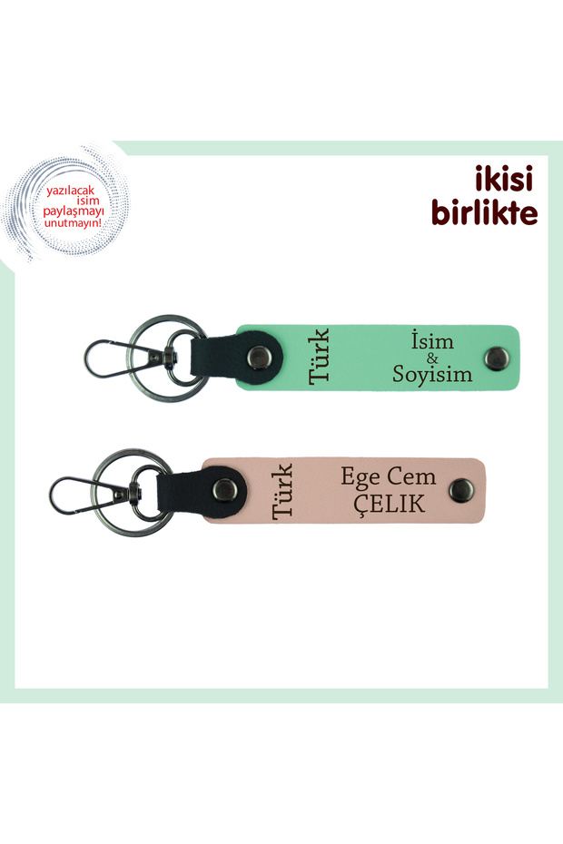 Turkish Written Name and Surname Special Gift Keychain for Your Friends, Green-Kitten Mouth