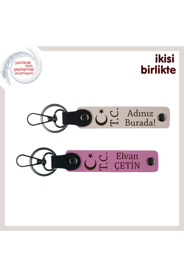 Pride and Love of Marriage – Moon Star Tc Themed Leather Keychain Gift with Name Written X2, Powder-Pink
