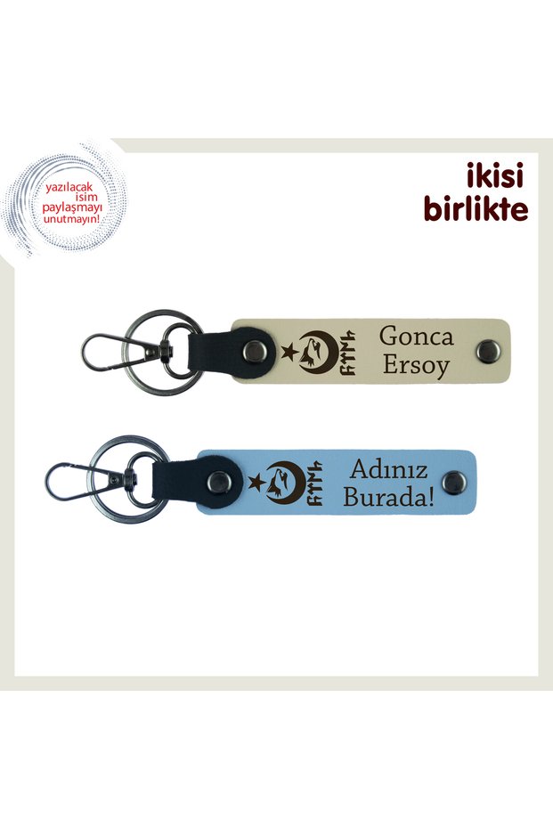 Stylish and Meaningful Touch – Ayyıldız Kurt Göktürk Themed Leather Keychain Gift, Milky Brown-Sky Blue