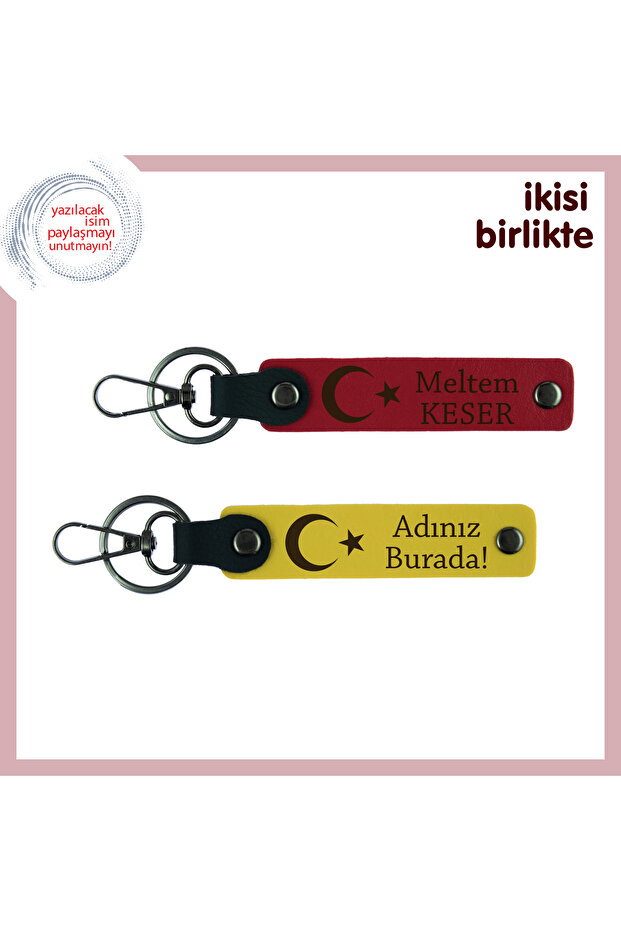 Moon Star Themed Keychain with Name Added – Special Gift for Loved Ones, Red-Yellow