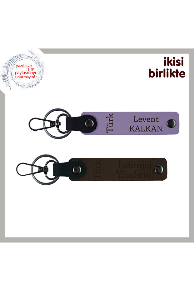 Name Writable Turkish Lettering Keychain Set – Heartfelt Gift, Purple Violet-Brown