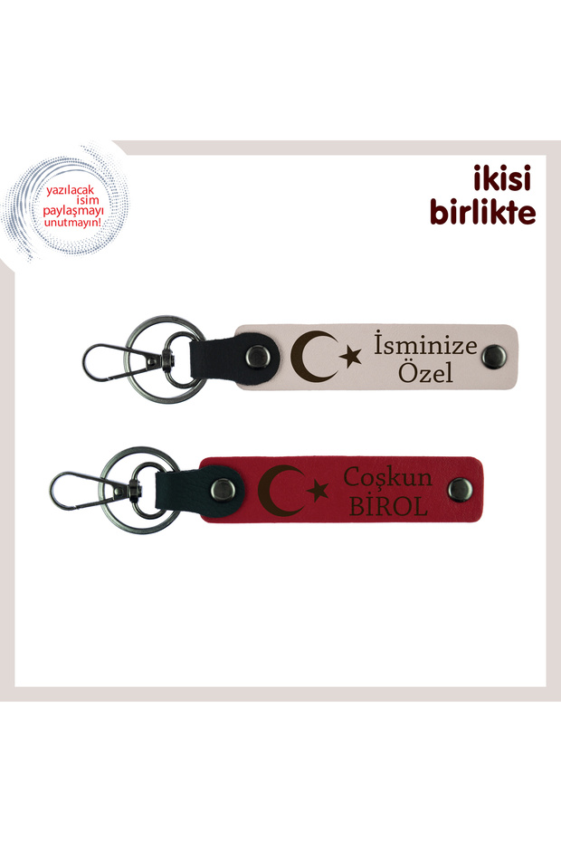 Personalized Gift for Anniversary – Moon Star Patterned Keychain with Name, Powder-Red