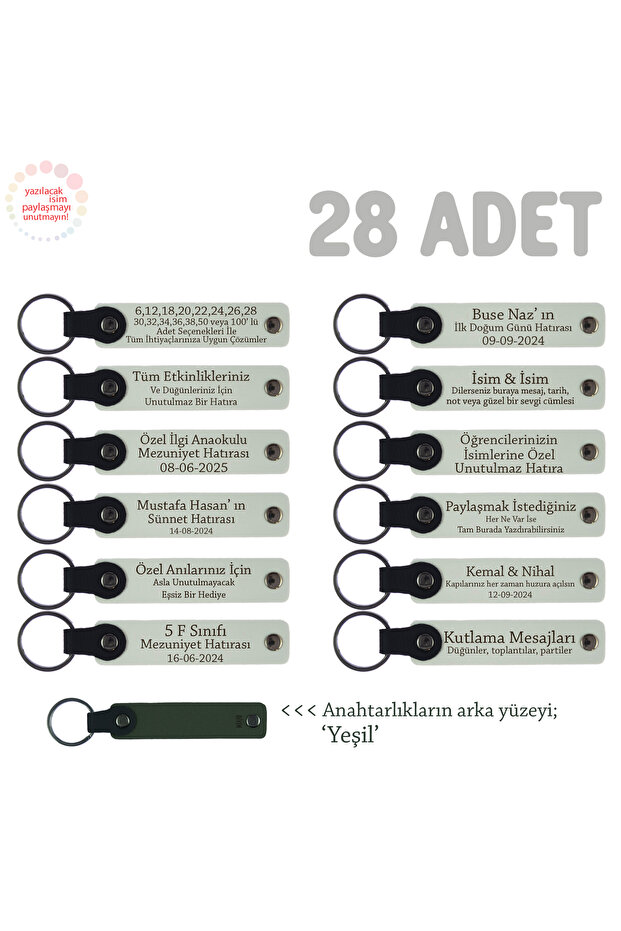 Name Written Souvenir Keychain, White & Green, Special for Camping and Nature Activity Participants, Set of 28