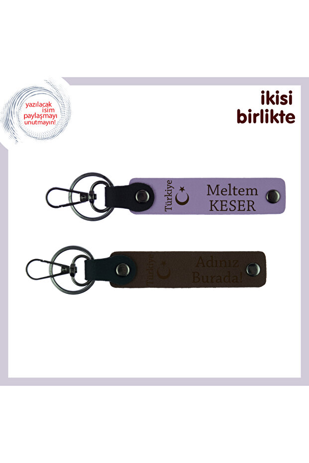 Name Writable Crescent and Turkey Keychain Set – Heart-To-Heart Gift, Purple-Violet-Brown