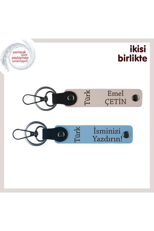 The Most Meaningful Gift You Can Give to Your Wife – Turkish Text Leather Keychain Set, Powder-Sky Blue