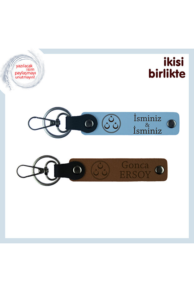 Three Star Keychain Set Set of 2, Sky Blue-Brown, High Spiritual Value Gift for Patriotic People