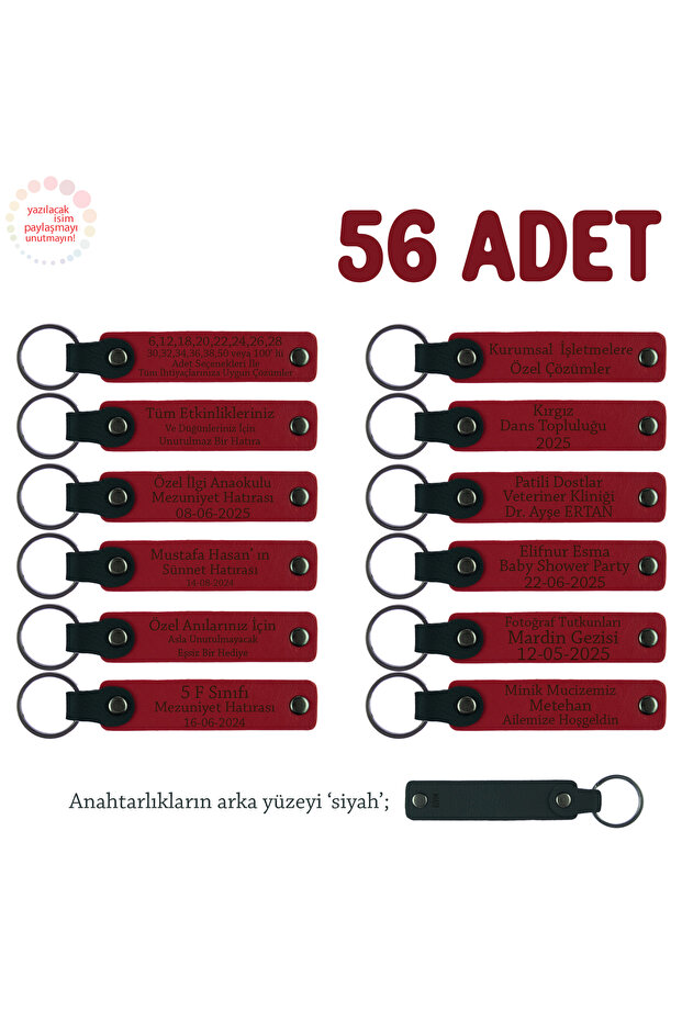 Personalized Leather Keychain, Red & Black, for Students Attending the End of the Year Meeting, Set of 56
