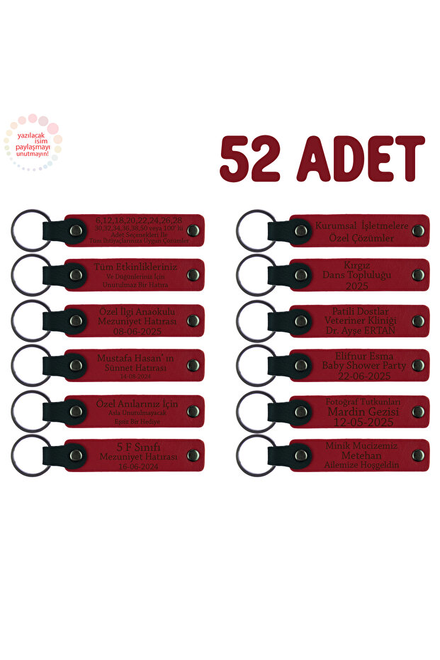 Name Writable Leather Keychain, Red, for Reading Festival Attendees, Set of 52