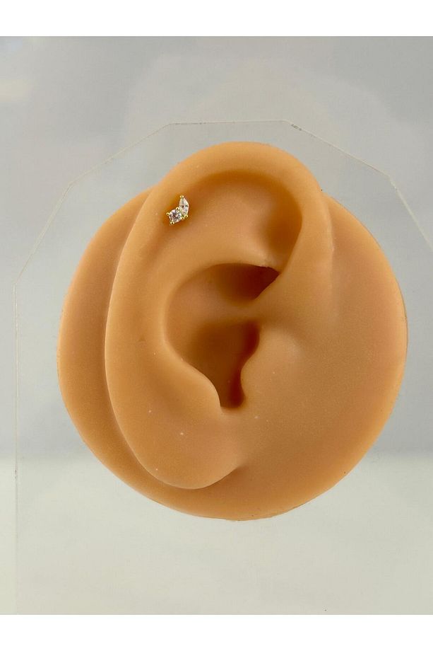 925 Ayar Gümüş Üzerine Mikron Altın Kaplama Taşlı Minimal Gold Piercing Tragus Helix - 1