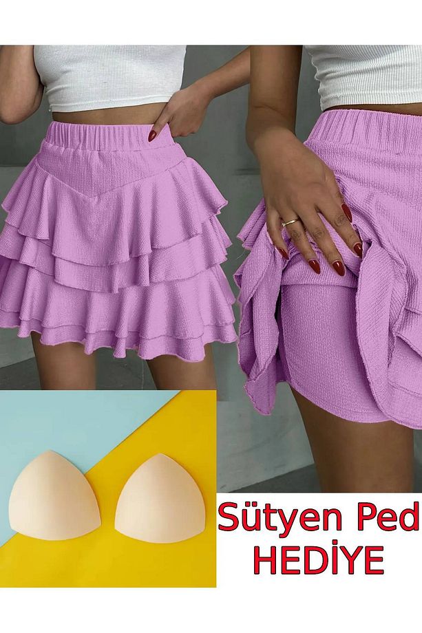 Şortlu Etek Fırfır Etek Şortlu Mini Etek Şort Etek Yüksek Bel Etek Likralı Etek Hediyeli Ürün - 1