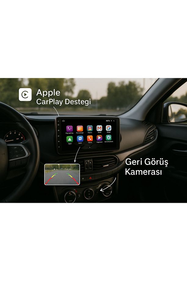 Fiat Egea Uyumlu 9” Dokunmatik Multimedya Sistemi – Apple CarPlay & Android Auto, Geri Görüş Kamera - 1