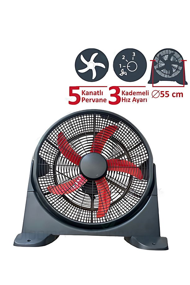 22 inç 55cm Metal Masa Altı & Duvar Tipi Vantilatör 3 Kademe 5 Kanat Sessiz İç Mekan Fan vantilatör - 1