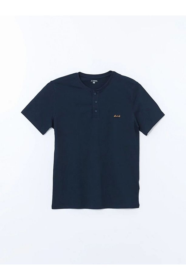Lacivert Standart Kalıp Bisiklet Yaka %100 Pamuk Kısa Kollu Erkek Şortlu Pijama Takımı - 8