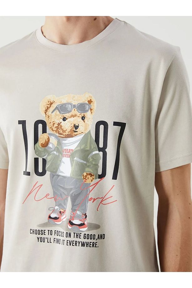 Gri Standart Kalıp Ayı Teddy Baskılı %100 Pamuk Erkek Şortlu Pijama Takımı - 4