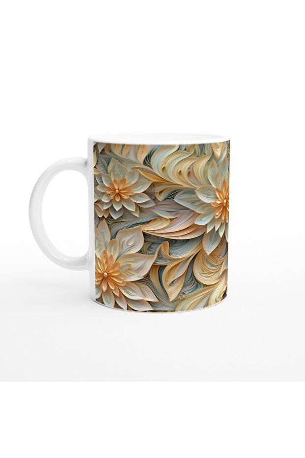 كوب منقوش على شكل زهرة موجات ذهبية - 1