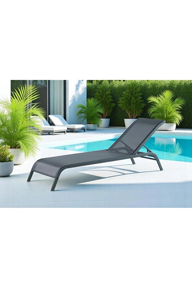 SY-2532 Brezza Fileli Alüminyum Lüks Şezlong Antrasit 2'li Set - 3