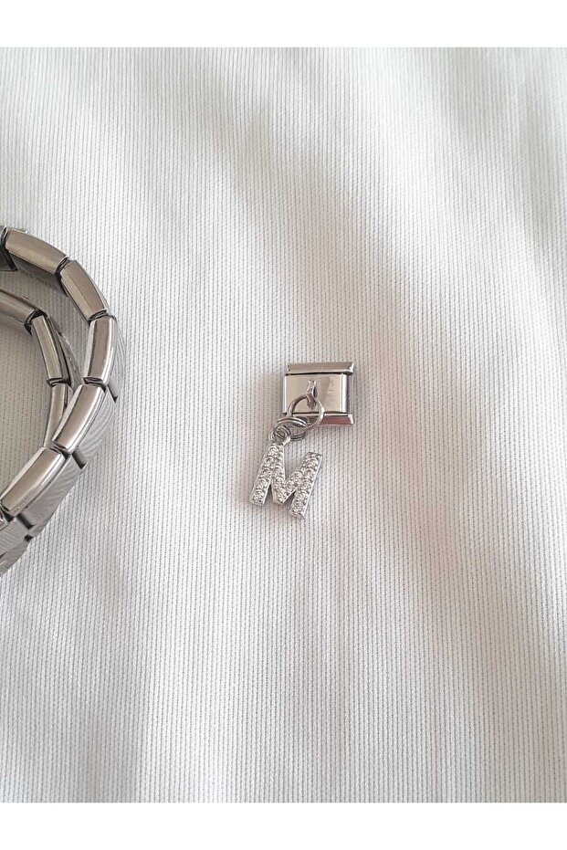 Steel m Letter Zircon Stone Italian Charm