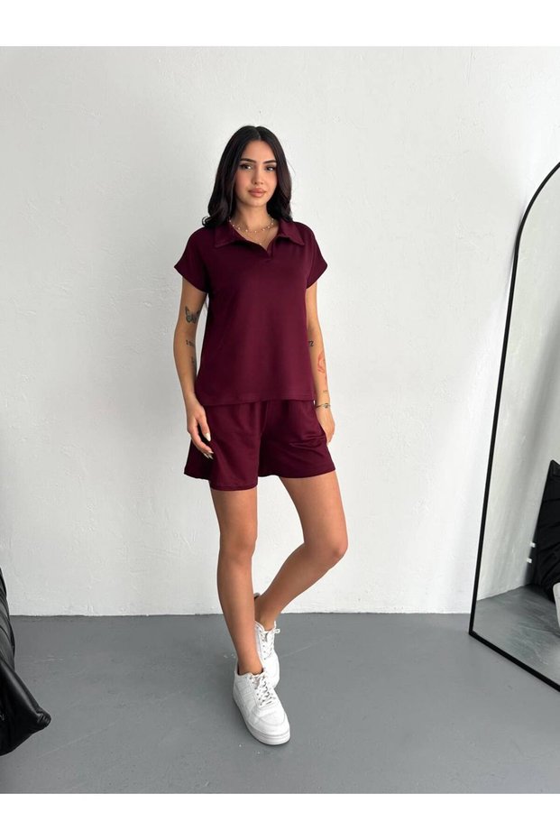 Women's Modal Fabric Polo Neck T-Shirt Shorts Set