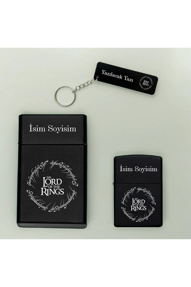 Lord Of The Rings Desenli Kişiye Özel İsimli Sigara Kutusu, Benzinli Çakmak Ve Anahtarlık Seti Lotr - 1