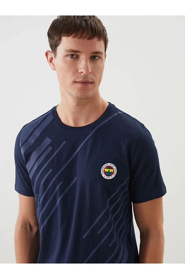Lacivert Bisiklet Yaka FB Taraftar Baskılı %100 Pamuk Erkek Şortlu Pijama Takımı - 3