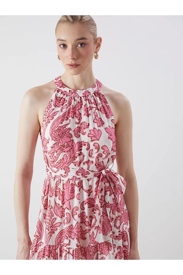 LCW Vision Pembe Halter Yaka Çiçekli Elbise - 2
