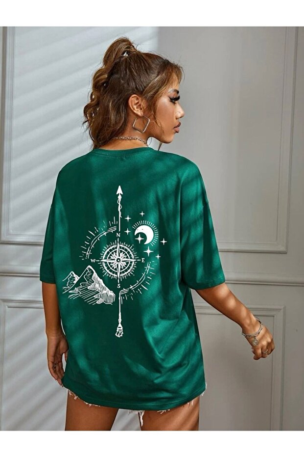 Compass Printed Oversize Unisex T-Shirt