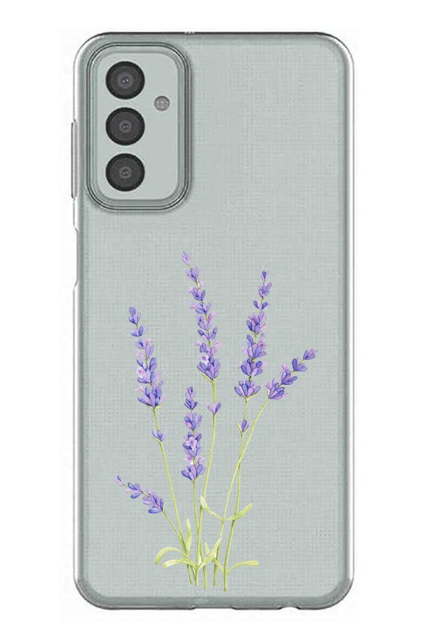 حافظة سيليكون شفافة متوافقة مع هاتف Samsung Galaxy M13 - M23 بتصميم زهرة اللافندر