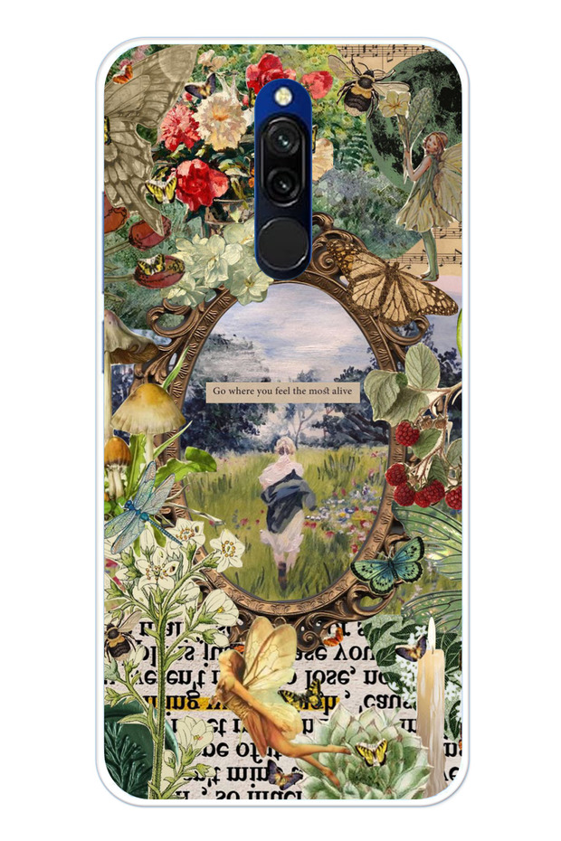 Redmi 8 Compatible Green Nature Transparent Silicone Case