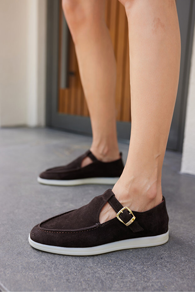 Orbita Women's Brown Real Leather Suede Loafer Shoes