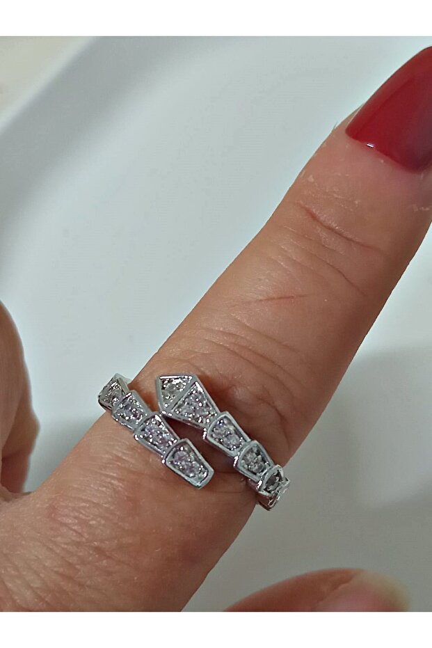 Women's Silver Adjustable Stainless Steel Ring with Zircon Stone