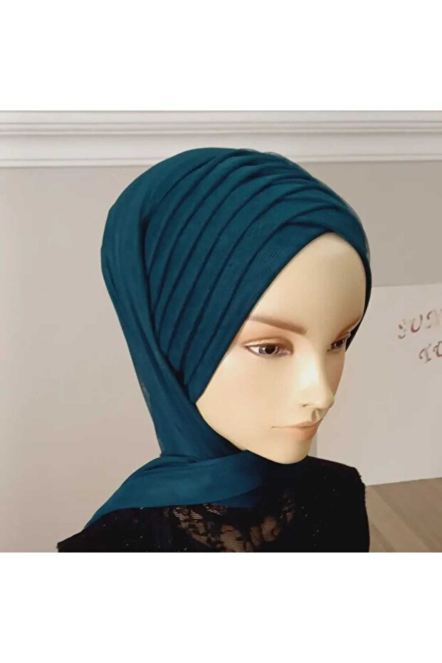 Petrol Green Headband Conjoined Shawl Model Ready Veil Ready Shawl Ready Turban
