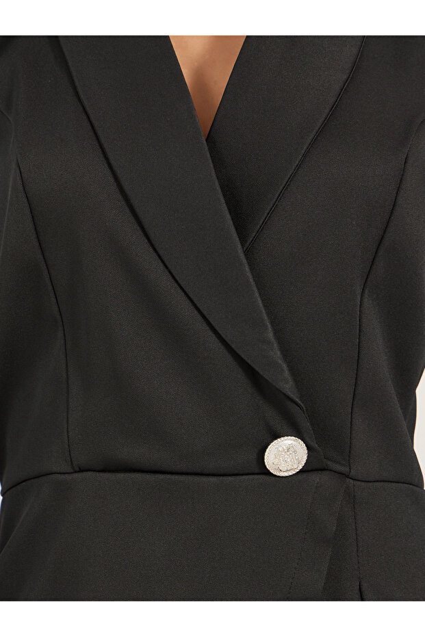 Solid Shawl Lapel Wrap Look Romper - 3