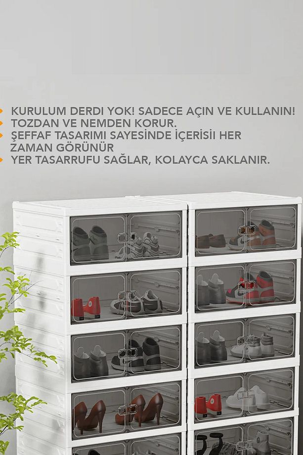 6 Katlı 12 Ayakkabı Kapasiteli Katlanabilir Portatif Ayakkabılık - Ayakkabı Düzenleyici Raf Dolap - 5