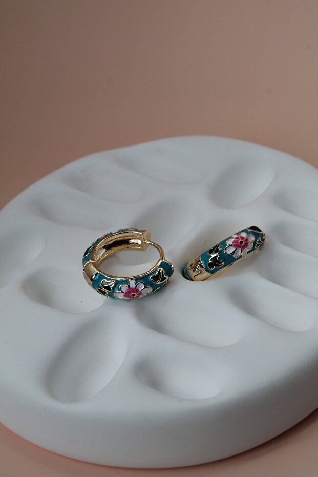 Enamel Flower Detailed Hoop Earrings