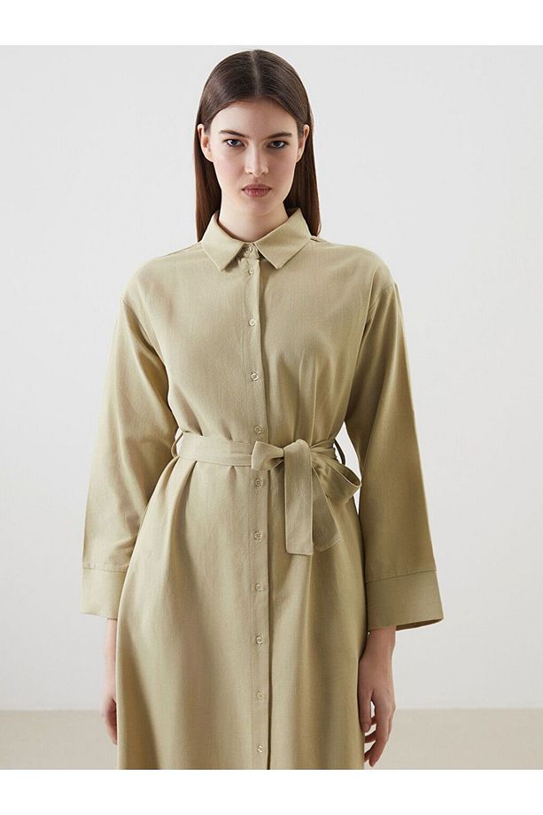 LCW Modest Keten Karışımlı Kadın Gömlek Elbise - 3